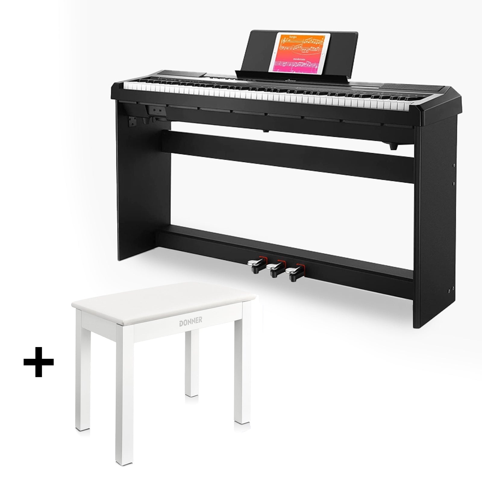 Donner DEP-10 Digitalpiano mit 88 halbgewichteten Tasten Keyboard Set - Piano + Weißer Klavierhocker von Donner