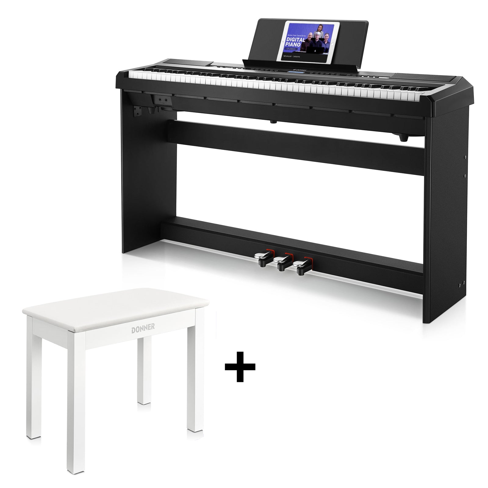 Donner DEP-20S E-Piano 88 Epiano Keyboard Hammermechanik Gewichteten Anfänger Digital Piano, Schwarz / E-Piano + Weißer Klavierhocker Donner DEP-20S E-Piano 88 Epiano Keyboard Hammermechanik Gewichteten Anfänger Digital Piano, Schwarz / E-Piano + Weißer Klavierhocker von Donner