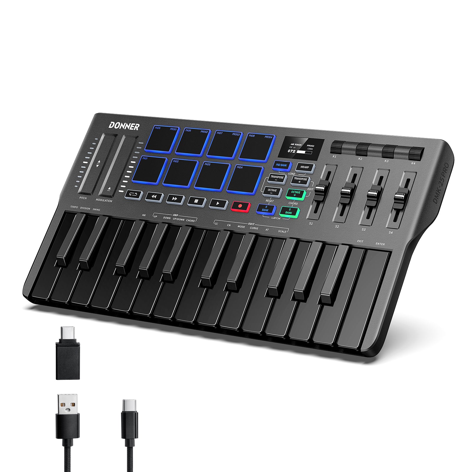 Donner DMK-25 Pro MIDI Keyboard Controller 25 Tasten tragbar USB MIDI von Donner