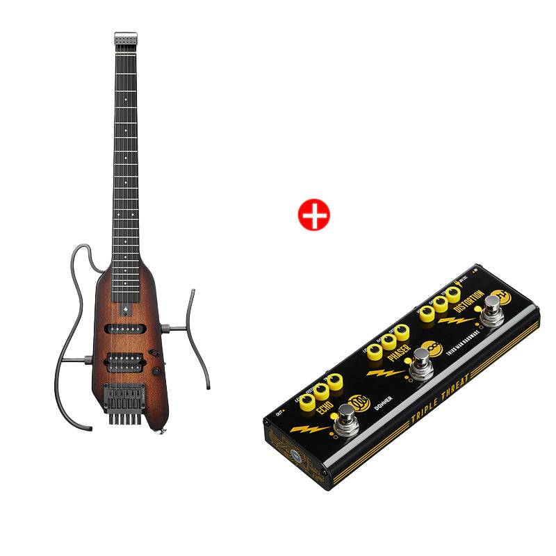 Donner HUSH™ X E-Gitarre Traveler Gitarre Ultra-Light für Unterwegs, Sunburst / Gitarre + JW Pedal von Donner