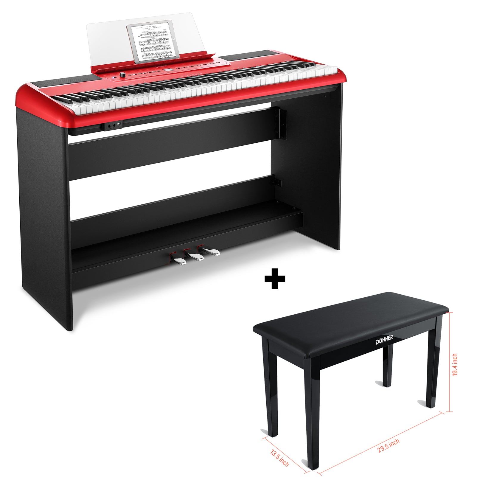 Donner SE-1 Digitalpiano mit 88 Tasten, Rot / Piano + Schwarzer Klavierhocker Donner SE-1 Digitalpiano mit 88 Tasten, Rot / Piano + Schwarzer Klavierhocker von Donner