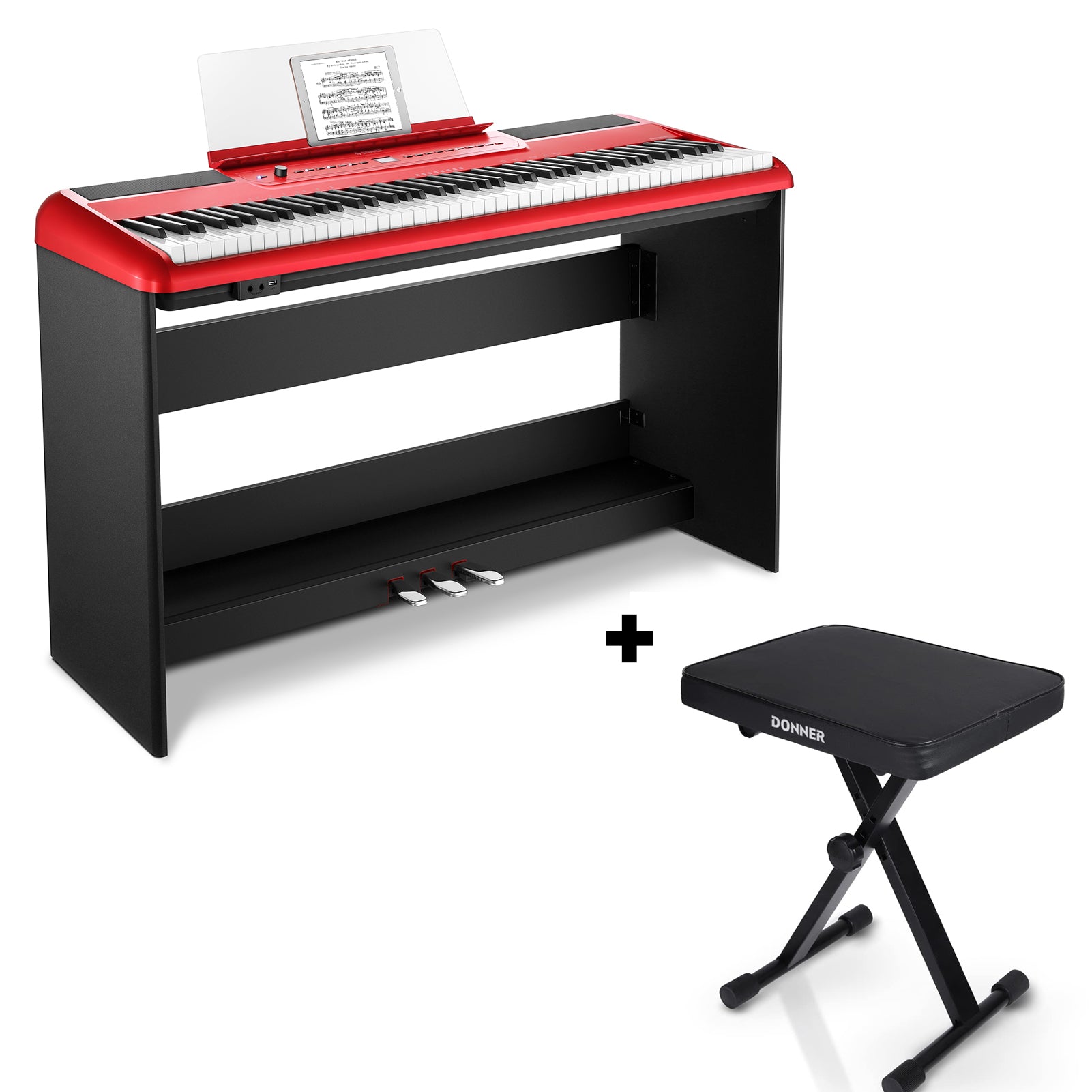Donner SE-1 Digitalpiano mit 88 Tasten, Rot / Piano + X-Förmig Klavierhocker Donner SE-1 Digitalpiano mit 88 Tasten, Rot / Piano + X-Förmig Klavierhocker von Donner