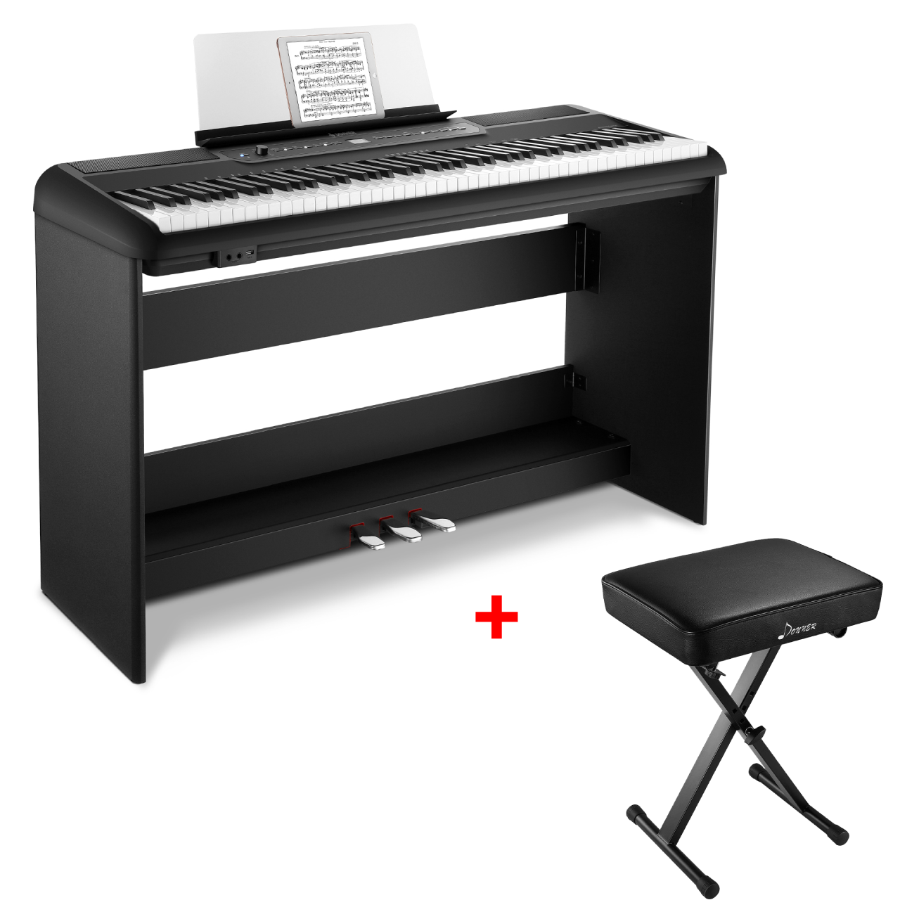 Donner SE-1 Digitalpiano mit 88 Tasten, Schwarz / Piano + X-Förmig Klavierhocker Donner SE-1 Digitalpiano mit 88 Tasten, Schwarz / Piano + X-Förmig Klavierhocker von Donner