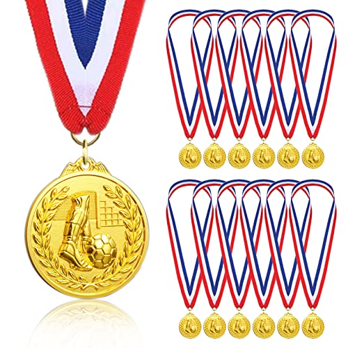 Donrime 12 Stück Medaillen Fußball für eine Kindergeburtstags, Goldmetallmedaille Fussball Geburtstagsfeier für Jungen, Kinder, Erwachsene von Donrime