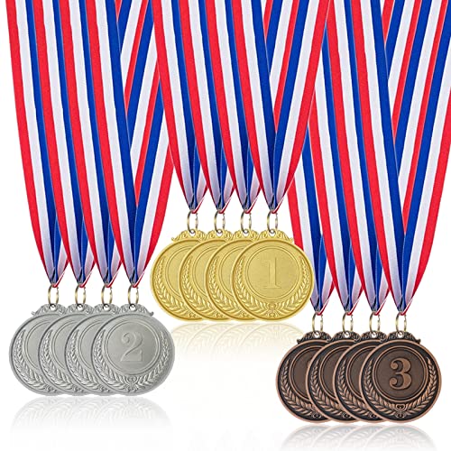 Donrime Medaillen für Kinder, 12 Stück Gold-Silber-Bronze-Metallmedaille mit Bändern, Sporttagespreise, Spielwettbewerbe, Partyartikel für Kinder und Erwachsene Donrime Medaillen für Kinder, 12 Stück Gold-Silber-Bronze-Metallmedaille mit Bändern, Sporttagespreise, Spielwettbewerbe, Partyartikel für Kinder und Erwachsene von Donrime