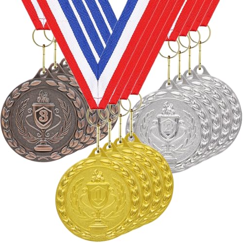 Donrime Medaillen für Kinder, 12 Stück Gold-Silber-Bronze-Metallmedaillen Siegermedaillen mit Bandhalskette für Sporttagspreise, Turnwettbewerbe, Partygeschenke, Kinder Erwachsene Donrime Medaillen für Kinder, 12 Stück Gold-Silber-Bronze-Metallmedaillen Siegermedaillen mit Bandhalskette für Sporttagspreise, Turnwettbewerbe, Partygeschenke, Kinder Erwachsene von Donrime