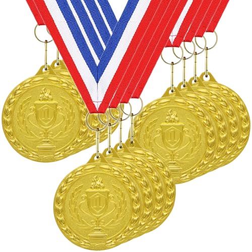 Donrime Medaillen für Kinder, 12 Stück goldene Metallmedaillen Siegermedaille mit Bandhalskette für Sporttagspreise, Turnwettbewerbe, Partygeschenke, Kinder Erwachsene Donrime Medaillen für Kinder, 12 Stück goldene Metallmedaillen Siegermedaille mit Bandhalskette für Sporttagspreise, Turnwettbewerbe, Partygeschenke, Kinder Erwachsene von Donrime