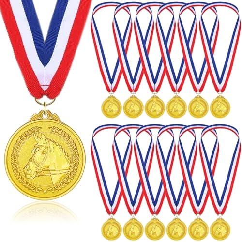 Donrime Pferd Medaille für Kindergeburtstags, 12 Stück Goldmetallmedaille Pferde Geburtstagsfeier für Jungen, Kinder, Erwachsene von Donrime
