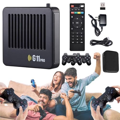 Retrowave G11 Pro 100000 Spiele, G11 Pro Konsole, 4k HD Retro Wave G11 Pro,Retro Wave G11 Pro Videospiel Konsole mit 2/4 Kabellosen Dual-Controllern, Plug & Play-Videospiele (128G+2 Controllers) von Donubiiu