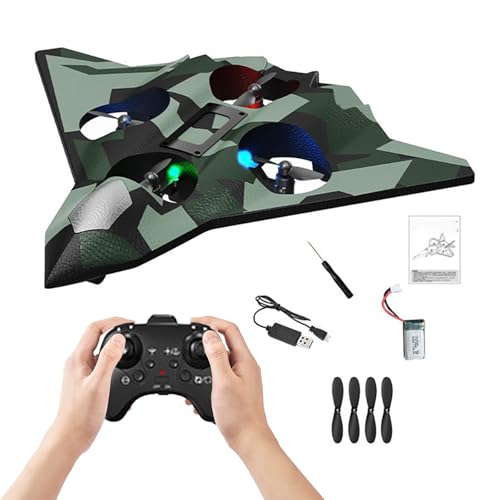 2,4 GHz ferngesteuertes Jagdflugzeug, Flugzeug mit LED, 360 ° drehbar, 4 Propeller, Flugzeug, fliegendes Segelflugzeug, Spielzeug für Kinder, Erwachsene, Geburtstag, Weihnachten, Party, Geschenke von Doramier