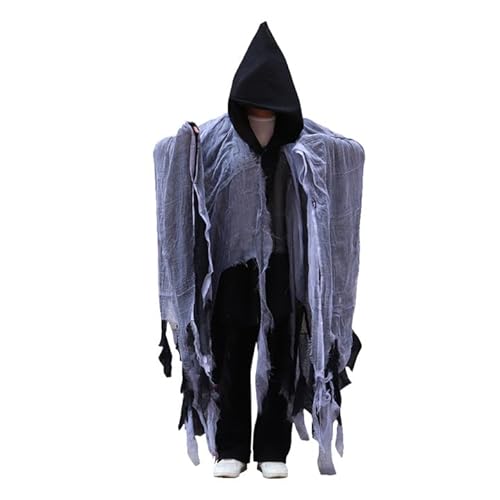 Halloween Geister Umhang mit Kapuze , 180cm Halloween Geister Kostüm Erwachsene,Halloween Kostüm Gruselig, Sensenmann Kostüm Erwachsene, Gruselige Aktivitäten Cosplay Kostüm Für Herren Damen (Black) von Doramier
