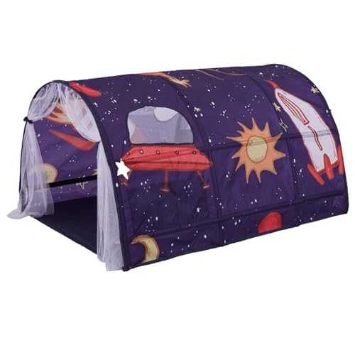 Bettzelt für Kinder Spielen Zelte Pop up Play Tunnel Rocket Space Galaxy Starry Himmels Betttunnel tragbares Indoor Kinderzelt mit Netzvorhang und Tragetasche von Dorccsi