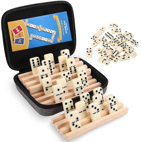 Doreimi Doppel 6 Dominos Set für Erwachsene mit 4 Holzregalen & 28 Fliesen Reise Domino Set Brettspiel für Familienspielabend von Doreimi