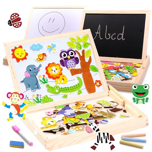 Doppelseitige Bildungstafel für Kinder 3in1, Magnetisch, Kreide, Trockenwand, 152 Teile, Puzzle-Magnete, Zubehör von Doris
