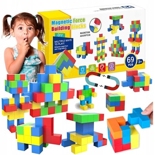 Doris Magnetische Konstruktionsbausteine STEM, 69 Elemente, Bunte Würfel Würfel 2,5 cm, Kinderpädagogisches Set 3+ von Doris