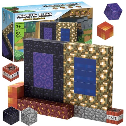 Doris Magnetische Konstruktionsblöcke, 58 Elemente, Bunte Würfel Pixel Würfel 2 cm, TNT Portal, Bildungsset für Kinder 3+ von Doris