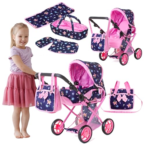Doris Puppenwagen 3-in-1 – Kombiwagen mit Babywanne, Sportaufsatz, Tasche, Wickelunterlage & Bettwäsche – Faltbar – Für Mädchen Doris Puppenwagen 3-in-1 – Kombiwagen mit Babywanne, Sportaufsatz, Tasche, Wickelunterlage & Bettwäsche – Faltbar – Für Mädchen von Doris