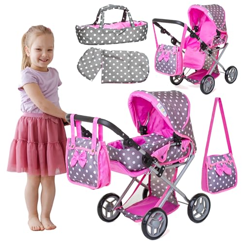 Doris Puppenwagen 3-in-1 – Kombiwagen mit Babywanne, Sportaufsatz, Tasche, Wickelunterlage & Bettwäsche – Faltbar – Für Mädchen Doris Puppenwagen 3-in-1 – Kombiwagen mit Babywanne, Sportaufsatz, Tasche, Wickelunterlage & Bettwäsche – Faltbar – Für Mädchen von Doris