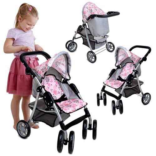 Doris – Puppenwagen Buggy – Kinderwagen für Puppen mit Schwenkrädern, verstellbarem Griff, klappbarem Verdeck – leicht und stabil Mädchen Doris – Puppenwagen Buggy – Kinderwagen für Puppen mit Schwenkrädern, verstellbarem Griff, klappbarem Verdeck – leicht und stabil Mädchen von Doris