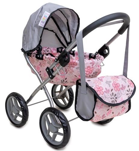 Doris Puppenwagen mit Tasche, Blumenmuster und Schmetterling, Tief, Klappbox, Höhe 60 cm von Doris
