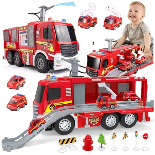 Feuerwehrauto mit Wassersquakefunktion 53 cm, Set mit 4 Fahrzeugen und Zubehör, Lichter & Klänge LKW Feuerwehr Feuerwehrauto mit Wassersquakefunktion 53 cm, Set mit 4 Fahrzeugen und Zubehör, Lichter & Klänge LKW Feuerwehr von Doris