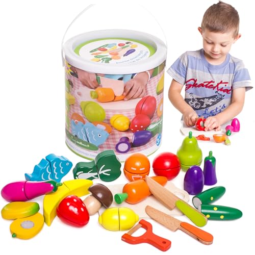 Holzset Obst & Gemüse zum Schneiden für Kinder, Klett, 17-teilig, Brett & Zubehör, im Eimer Holzset Obst & Gemüse zum Schneiden für Kinder, Klett, 17-teilig, Brett & Zubehör, im Eimer von Doris