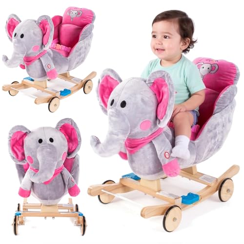 Strohhalm 2in1 Polpuffer und Plüschreiter, pink-grau, mit Sicherheitsgurt, bis 30 kg von Doris