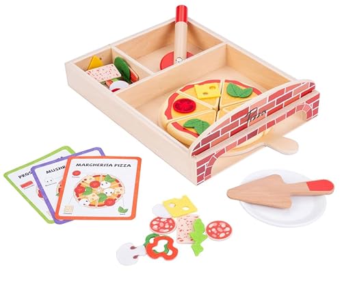 Dorjee- D3.014- Holz Gourmet Pizza Set - Holzspielzeug - Rollenspielküche +3 Jahre - 20 Teile enthalten von Dorjee