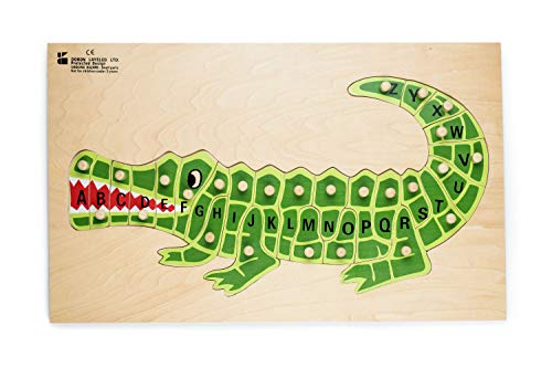 Doron Layeled Wooden Alligator Peg Wood Puzzle ABC 123. Eco Friendly. 26 Removable Pieces. Educational Montesorri Toy. E72515610. 3 Years + von Doron Layeled