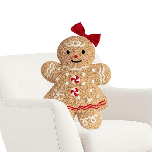 Dottduya Plüschlebkuchenmann,Lebkuchenkissen Deko | Weiches Weihnachtskissen Für Wohnzimmer Sofa Sitzmöbel Kinderzimmer Festliche Wohnaccessoires von Dottduya