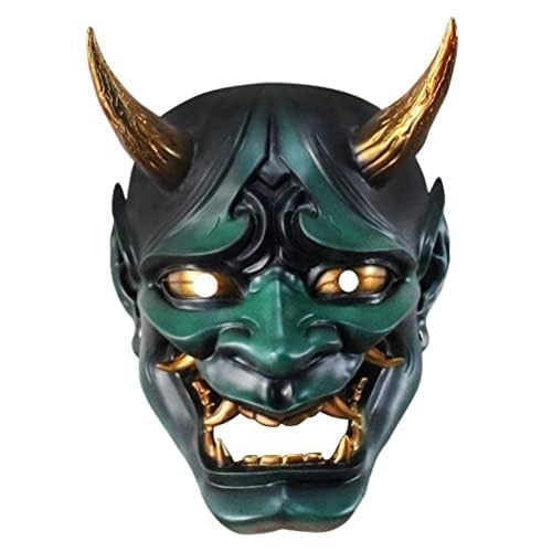 DoubKsir Japanische Samurai Maske Hannya Oni Samurai Harz Maske Halloween Dämon Kostüm Maske Japanische Samurai Cosplay Maske (Grün) von DoubKsir