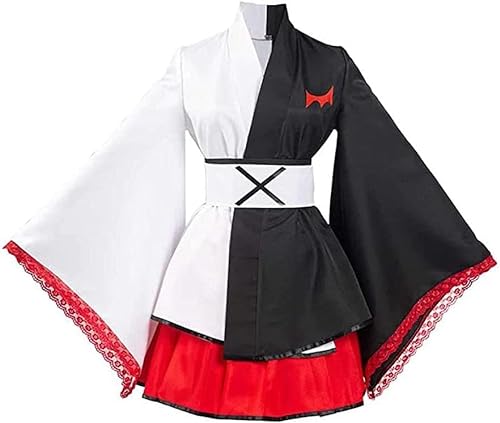DoubKsir Monokuma Damen-Kimono-Kleid, Anime-Kimono-Kleid, schwarz-weißer Bär, Cosplay-Kostüm, komplettes Set für Halloween, Karneval, Größe M von DoubKsir