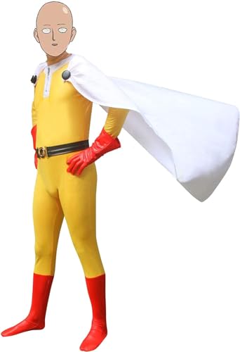 DoubKsir One Punch Man Cosplay-Kostüm, komplettes Set, Halloween, Karneval, Show, Superheld, Rollenspiel, Bodysuits, Jumpsuit-Kostüm für Herren (Saitama, M) von DoubKsir