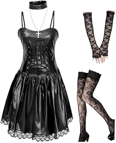 Double Villages Misa Amane Cosplay Kunstleder Goth Kleid Outfit Kostüm Anime Frauen Halloween Kleidung Anzüge (Größe S) von Double Villages