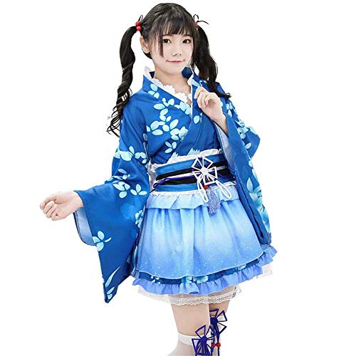 Double Villages Yukata Kimono Yukuta Kimono Kleid Yukata Serie süßes Mädchen Kostüm (blau) von Double Villages