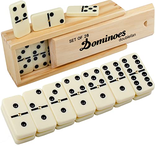 Domino Set für Erwachsene, Domino Set Double Six, Double 6 Professional Domino Steine mit Spinner in Holzbox, 28 Stück Domino Set 28 Steine mit Naturholzkiste Domino Set für Erwachsene, Domino Set Double Six, Double 6 Professional Domino Steine mit Spinner in Holzbox, 28 Stück Domino Set 28 Steine mit Naturholzkiste von Doublefan