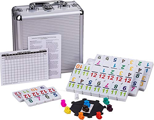 Domino Set für Erwachsene, Double Twelve Mexican Train Domino Spiel mit Number Dot, Klassisches Domino Set mit Aluminium Koffer, 1 Domino Hub, 9 Bunte Züge, 91 Domino Steine, (2-8 Spieler) von Doublefan