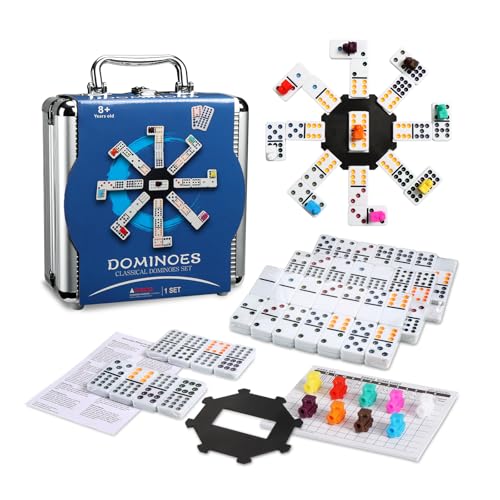 Dominoes Double 12 Colored Dot Dominoes Mexican Train Game Set, Double 12 Colored Dot Dominoes with Aluminum Case Mexican Train Game Set, 91 Tiles(2-8 Player) von Doublefan