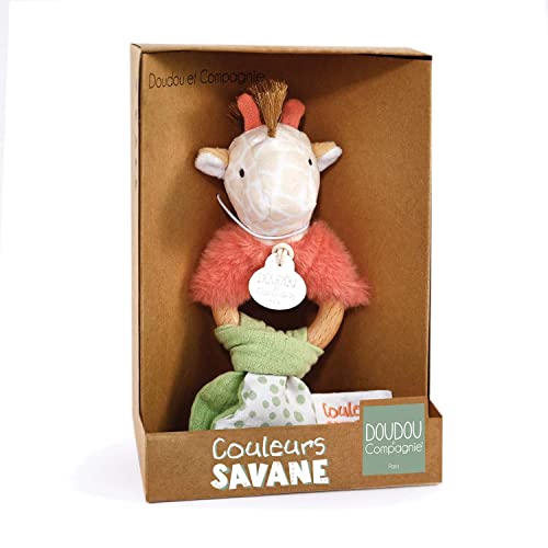 Doudou et Compagnie - Farben Savanne – Rassel Holz Giraffe – Beige – 15 cm – Geschenk zur Geburt – DC4072 von Doudou et Compagnie