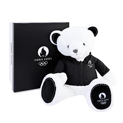 Doudou et Compagnie JO2449 Olympische und Paralympische Spiele – Bär Paris 2024 – Weißer Premiumbär, Jacke, 37 cm von Doudou et Compagnie