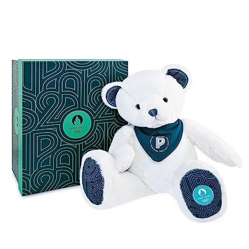 Doudou et Compagnie JO2451 Olympische und Paralympische Spiele Paris 2024 Premiumbär, Weißer Bär Premium – Bandana, 37 cm von Doudou et Compagnie