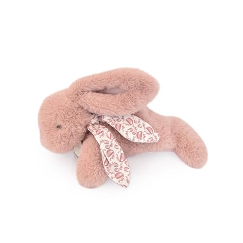 Doudou et Compagnie - Kuscheltier Hase – Plüschtier Hase mit Schal aus Leinen – Rosa – 29 cm – für Kinder ab der Geburt – Kuscheltier verloren – mit Geschenkbox zum Verschenken – DC4140 von Doudou et Compagnie