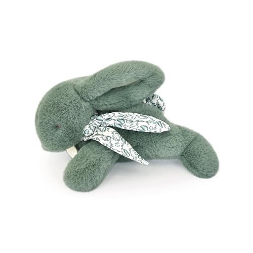 Doudou et Compagnie - Kuscheltier Hase – Plüschtier Hase mit Schal aus Leinen – Salbeigrün – 29 cm – für Kinder ab der Geburt – Kuscheltier verloren – mit Geschenkbox – DC4143 von Doudou et Compagnie