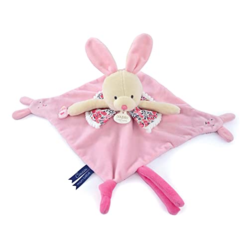 Doudou et Compagnie - Les Petits Futés – Kuscheltier mit Fingerpuppe, Hase, Rosa, 30 cm – Geschenk zur Geburt – DC4054 von Doudou et Compagnie