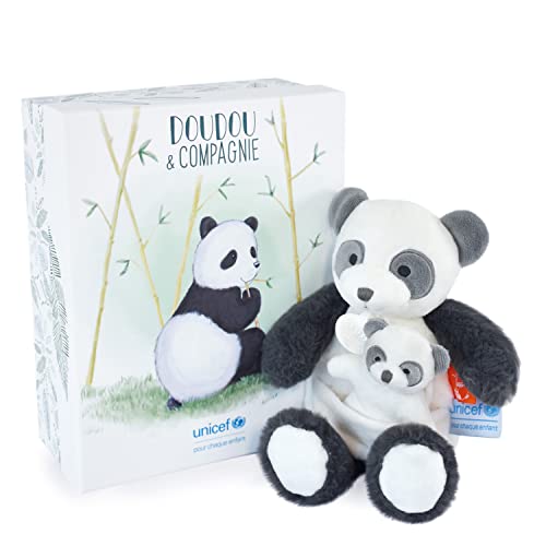 Doudou et Compagnie – Plüsch-Panda mit Baby, 25 cm – Beige – Schöne Geschenkbox – Baby & Moi – Unicef DC3987 von Doudou et Compagnie