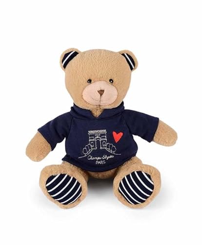 Doudou et Compagnie Plüschtier Bär Champs Élysées – 28 cm – Kollektion Amour de Paris – mit besticktem Sweatshirt & Herz – Kuscheltier Plüsch sehr weich – Geschenkidee Souvenir Paris für Erwachsene von Doudou et Compagnie