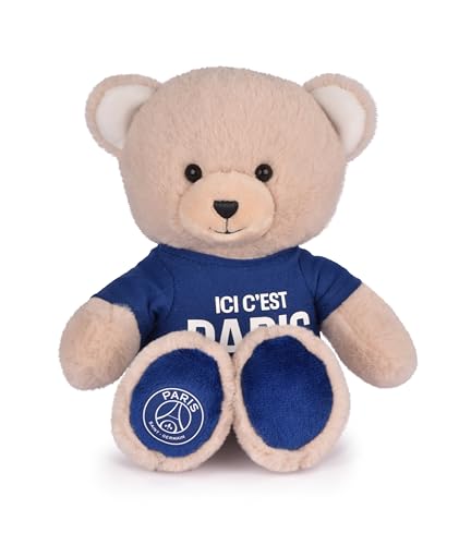 PSG – Plüschtier Bär Maskottchen 23 cm – offizielles Lizenzprodukt Paris Saint-Germain – abnehmbares Trikot Hier ist Paris – ultraweiches Plüschtier – Souvenir PSG – Geschenk für Kinder & Fans – von Doudou et Compagnie