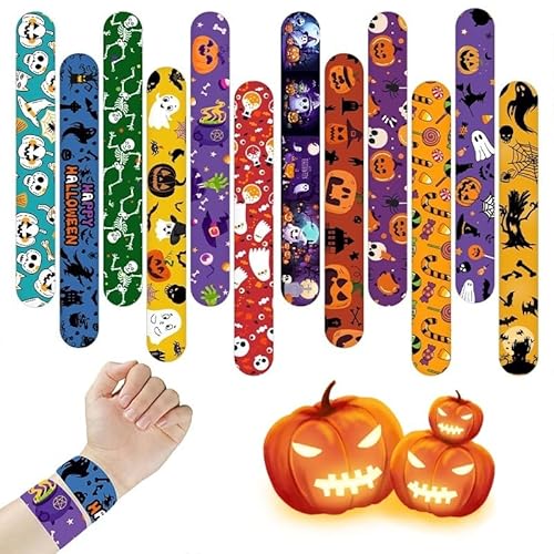 Doukesh 24 Stück Halloween Schnapparmbänder für Kinder Klatscharmband Slap Armband Slap Armbänder Schnapparmband für Halloween Mädchen und Jungen Geschenke Kindergeburtstag Mitgebsel 22*3CM von Doukesh