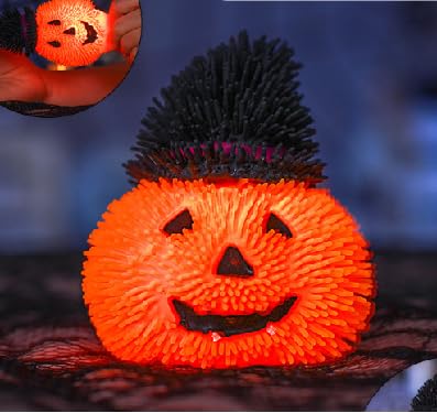 Halloween Squeeze Spielzeug mit LED-Licht Quetschspielzeug Glitzer Squeeze Toy Kürbisform mit Hut Anti Stress Spielzeug Bälle Squishies für Kinder Erwachsene Halloween Gastgeschenke Geburts 5.5*7CM von Doukesh
