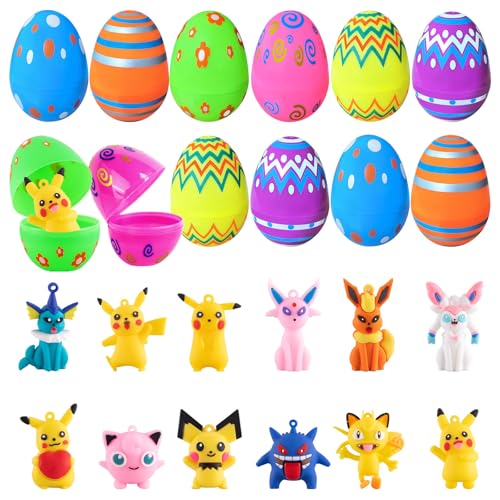Dowdiles 12-teiliges Tortenfiguren-Set mit 12 Stück Plastikeier zum Befüllen für Kindergeburtstag , Cartoon-Kuchendeko, Cupcake-Dekoration,Geburtstagstorten-Deko für Jungen und Mädchen von Dowdiles